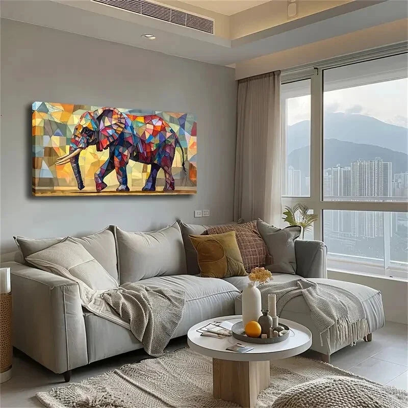 Block Combinations Of Elephants Wall Art Canvas Office Home Room Framed 120x60cm