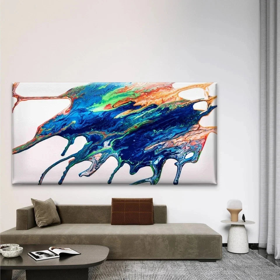 Colourful Splash of Acrylic Wall Art Canvas Office Home Room Framed 80x45cm