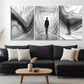 3pcs Solitary Figure Pathway Black White Perfect Wall Art Set Canvas Framed 40x60cm - High Quality Print 100% Australian Made Wall Canvas Ready to Hang
