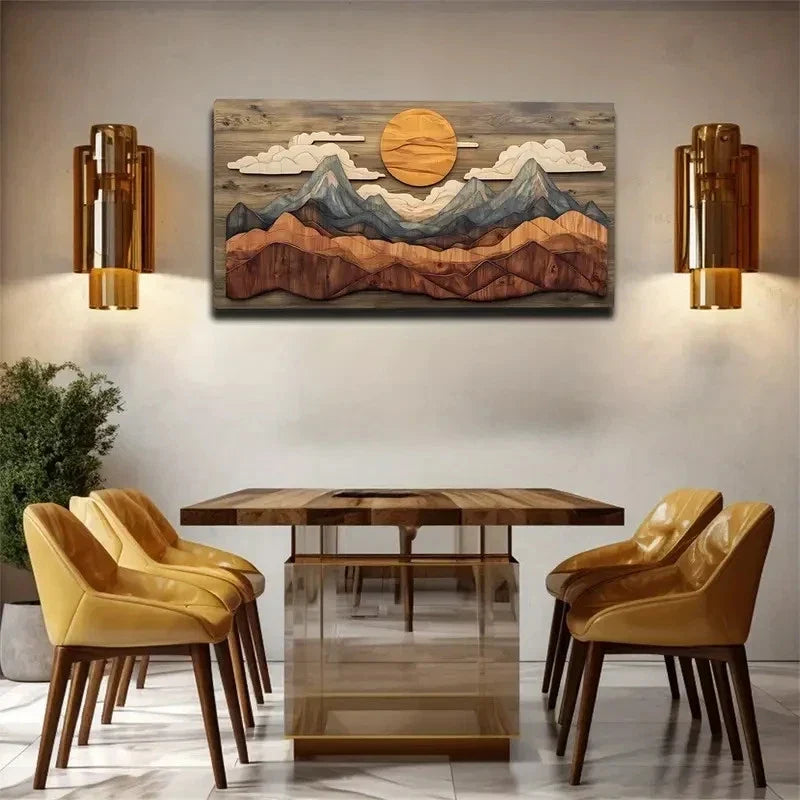 Orange-Yellow Sun & Mountain Wall Art Canvas Office Home Room Framed 120x60cm