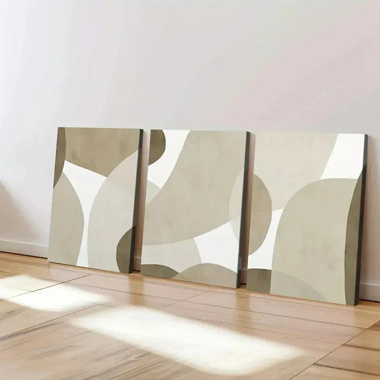 3pcs Mid Century Earth Tone Abstract Geometric Wall Art Set Canvas Framed 40x60cm - High Quality Print 100% Australian Made Wall Canvas Ready to Hang