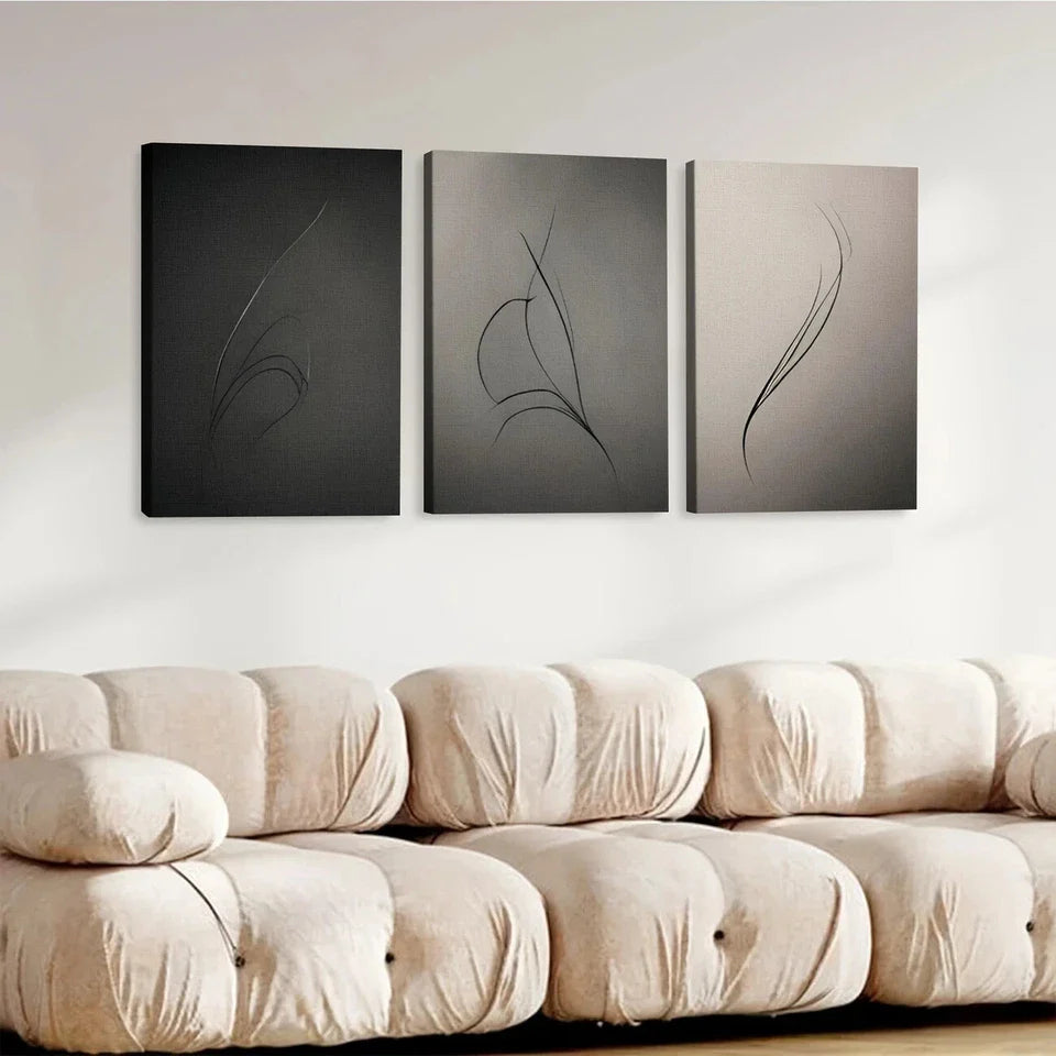 3pcs Art tryptic trendy Abstract Gray Black Line Wall Art Set Canvas Framed 40x60cm - High Quality Print 100% Australian Made Wall Canvas Ready to Hang