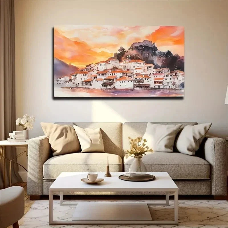 Red-Roofed House Suitable Wall Art Canvas Office Home Room Framed 120x60cm