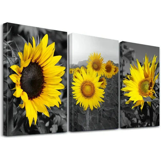 3pcs  Modern Sunflower Botany Decorative Wall Art Set Canvas Framed 40x60cm - High Quality Print 100% Australian Made Wall Canvas Ready to Hang