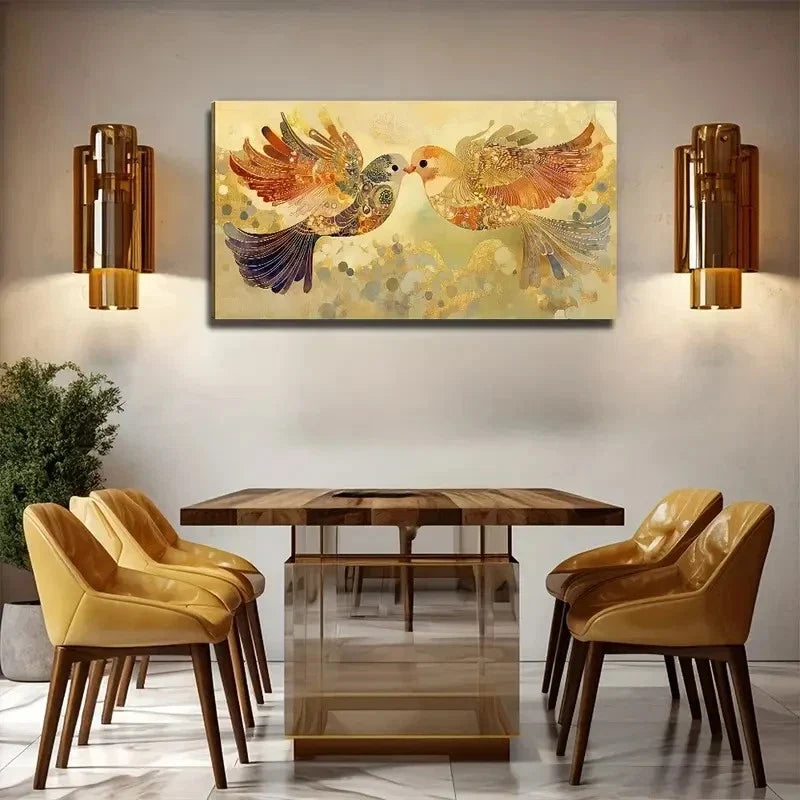 Bird Couple Artwork Measuring Wall Art Canvas Office Home Room Framed 80x45cm