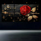 3pcs Roses Golden Leaves Drops Metal Print Ready to Hang Art