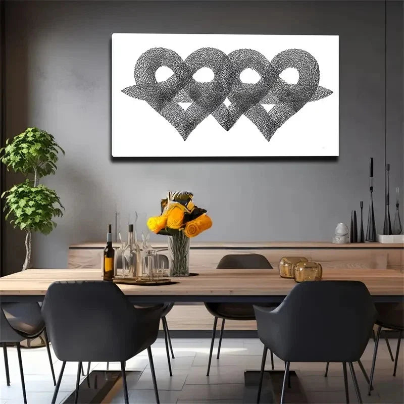 White Interlocking Loop Design Wall Art Canvas Office Home Room Framed 120x60cm