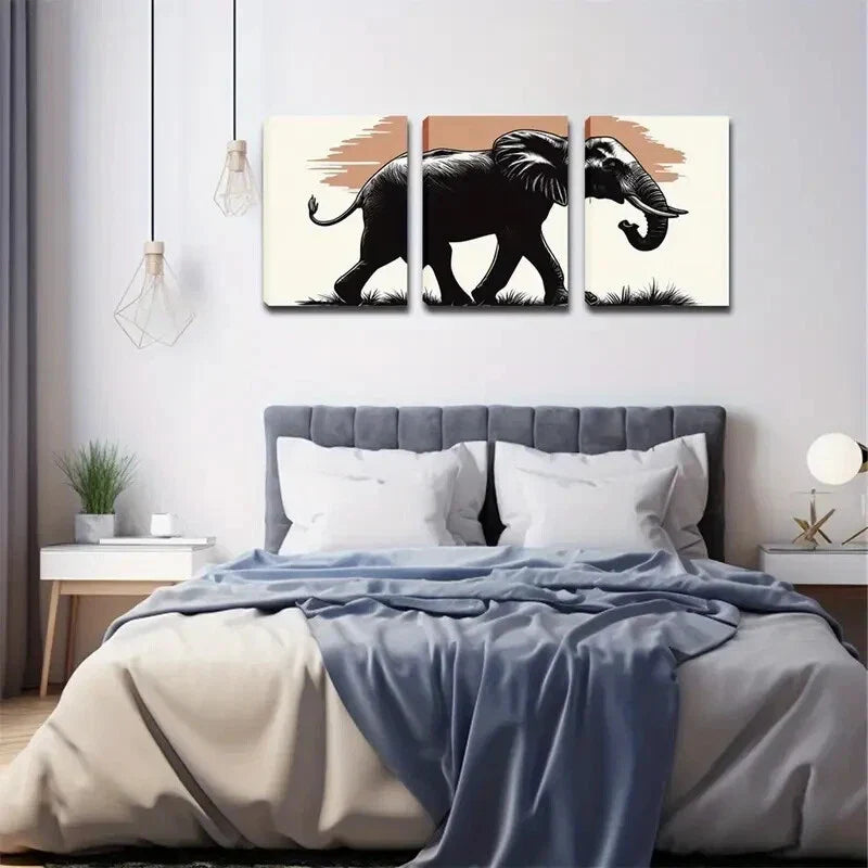 3pcs Black Elephant Figurative Wall Art Set Canvas Framed 40x60cm - High Quality Print 100% Australian Made Wall Canvas Ready to Hang
