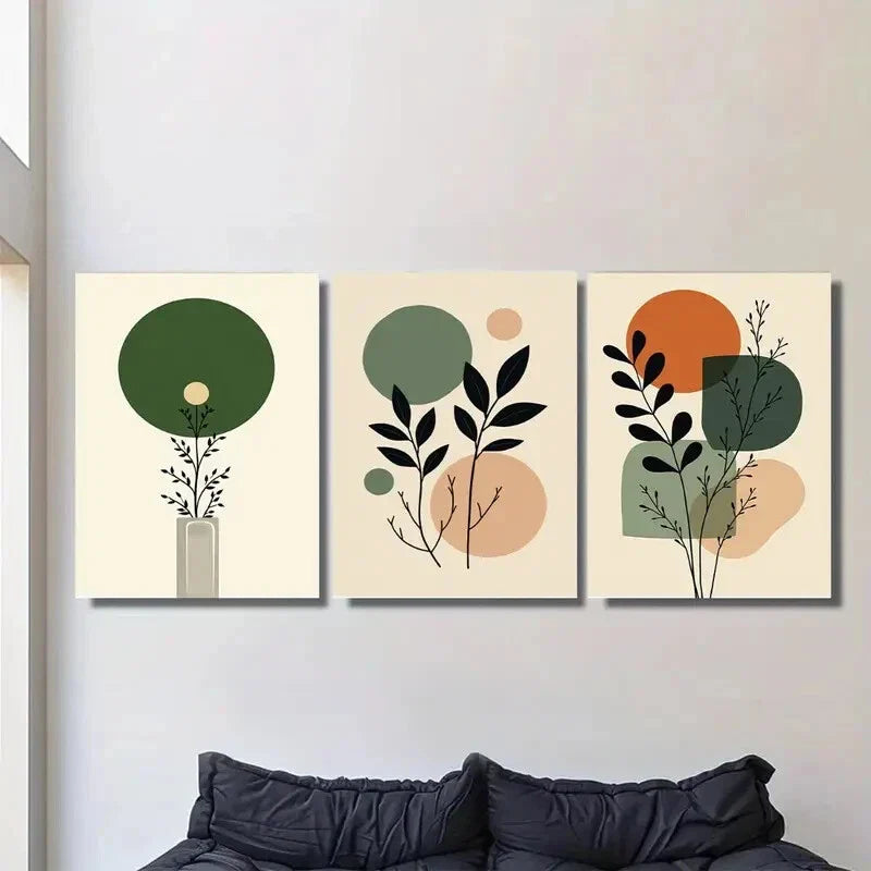 3pcs Minimalist Plant Leaf Black Background Metal Print Ready to Hang Art