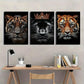 3pcs Majestic Lion & Tiger Ornate Crown Metal Print Ready to Hang Art