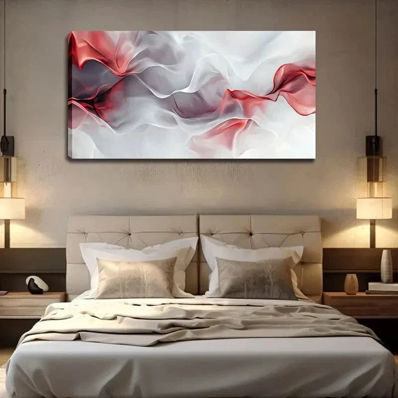 White Red & Gray Interwoven Wall Art Canvas Office Home Room Framed 120x60cm
