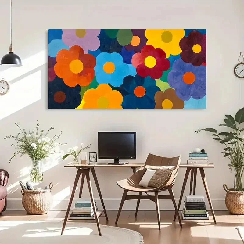Abstract Floral Colorful Shapes Wall Art Canvas Office Home Room Framed 120x60cm