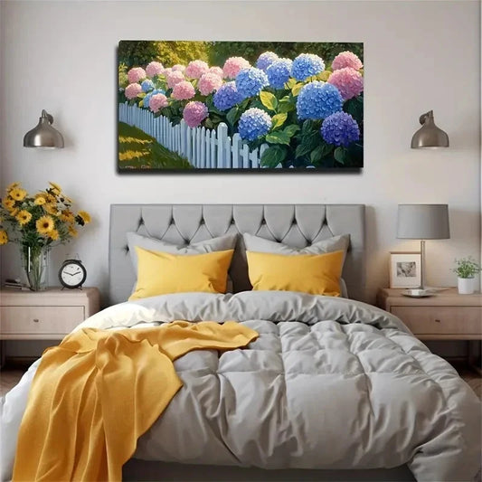 Vibrant Hydrangea Flowers Wall Art Canvas Office Home Room Framed 120x60cm