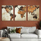 3pcs Abstract World Map Brown Metal Print Ready to Hang Art