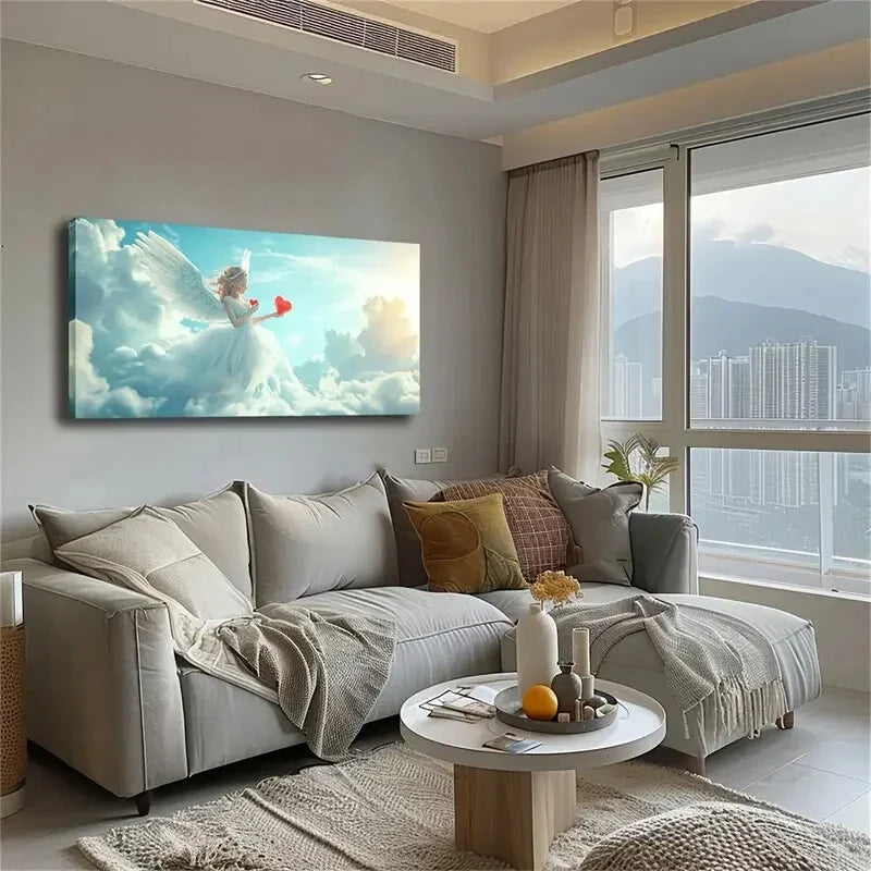 Angels Flying In The Clouds Wall Art Canvas Office Home Room Framed 120x60cm