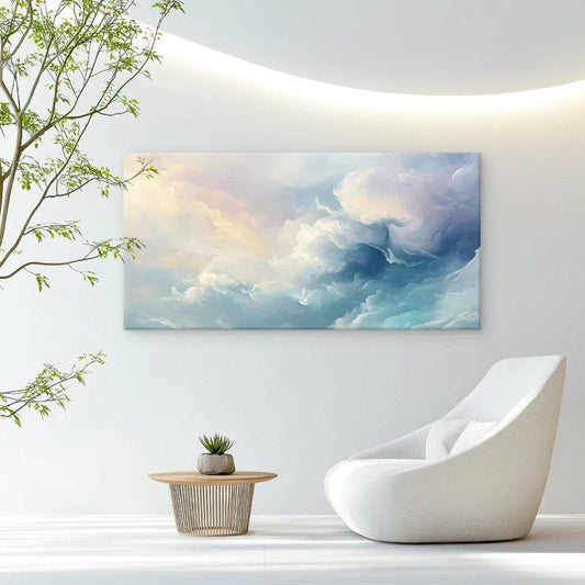 Blue Green Clouds Wall Art Canvas Office Home Room Framed 120x60cm