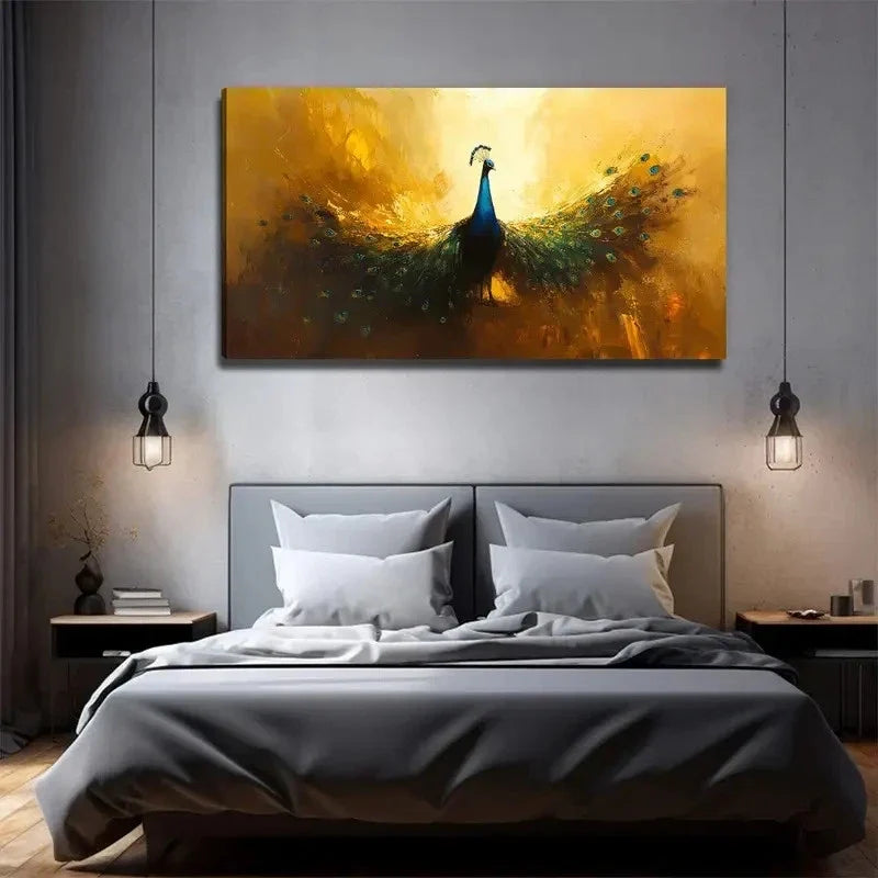 Bird King Open Screen Peacock Wall Art Canvas Office Home Room Framed 120x60cm