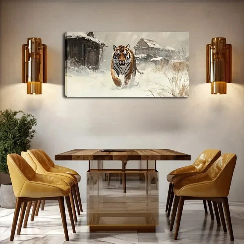 Ferocious Tiger Snowy Landscape Wall Art Canvas Office Home Room Framed 120x60cm