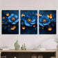 3pcs Vintage Scandinavian Blue Floral Metal Print Ready to Hang Art