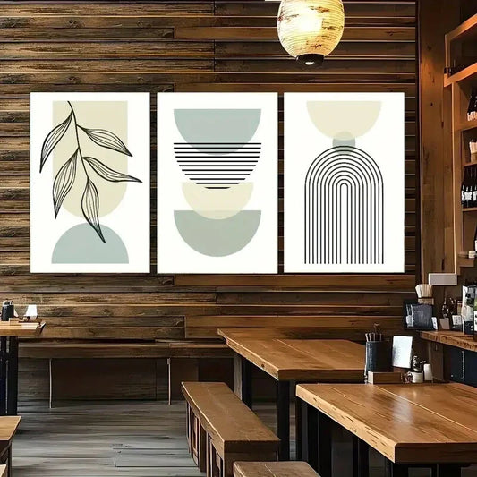 3pcs Geometric Lines Leaves Abstract Plants Boho Metal Print Ready to Hang Art