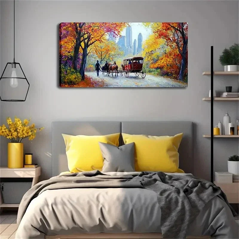Vintage Horse-Drawn Carriage Wall Art Canvas Office Home Room Framed 120x60cm