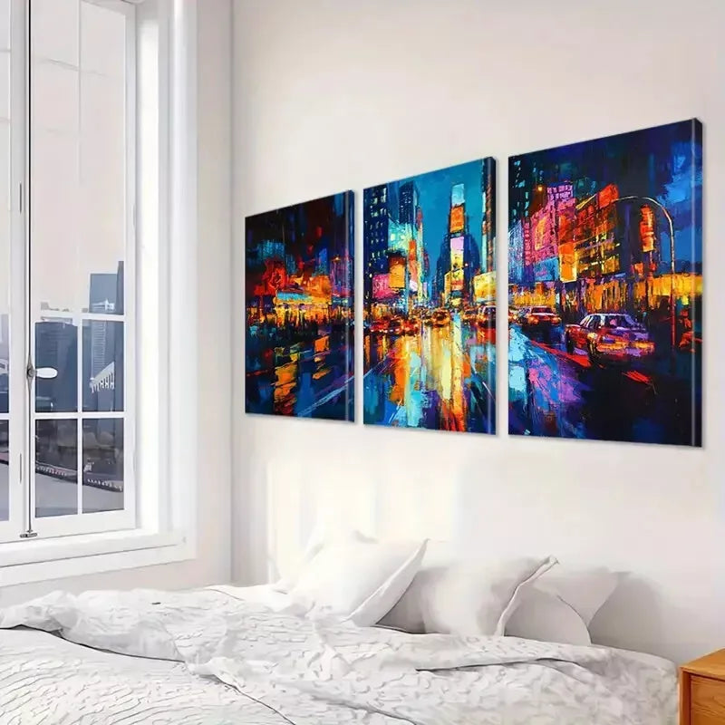 3pcs Futuristic Neon Motion Blur Decorative Wall Art Set Canvas Framed 40x60cm - High Quality Print 100% Australian Made Wall Canvas Ready to Hang