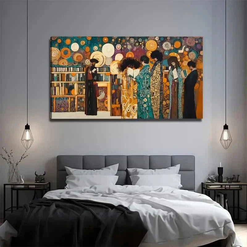 Vibrant Library Scene Modern Wall Art Canvas Office Home Room Framed 120x60cm