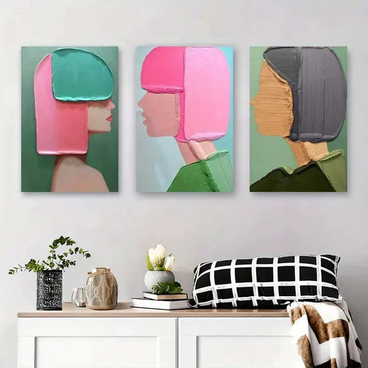 3pcs Colorful Abstract Portrait Minimalist Metal Print Ready to Hang Art