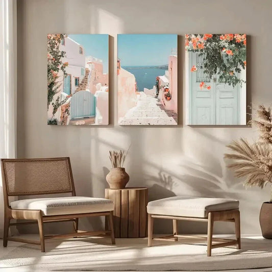 3pcs Boho Santorini Gallery Neutral Beach Metal Print Ready to Hang Art