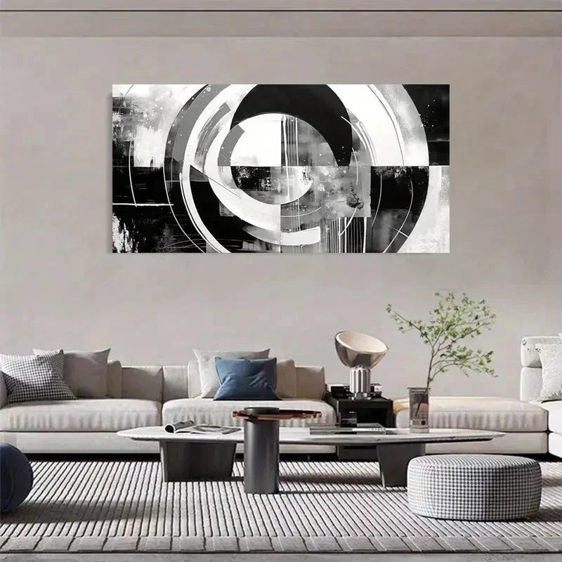 Deco Modern Geometric Black And White Wall Art Canvas Office Home Room Framed 120x60cm