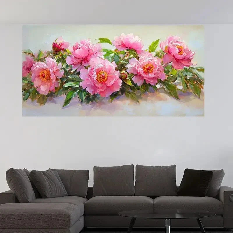 Pink Peony Floral Contemporary Wall Art Canvas Office Home Room Framed 120x60cm