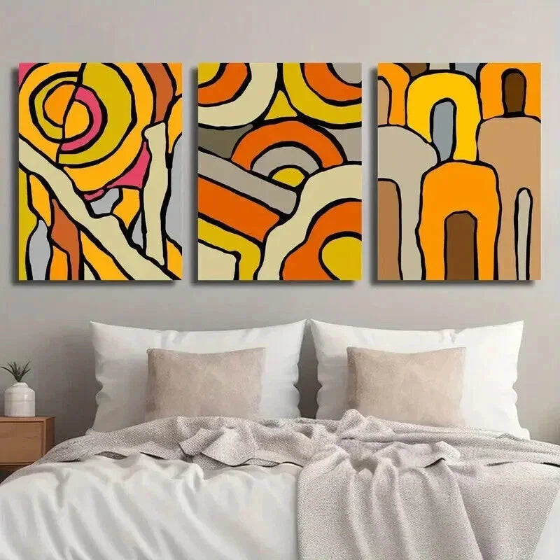 3pcs Stylish Abstract Geometric Decor Wall Art Set Canvas Framed 40x60cm - High Quality Print 100% Australian Made Wall Canvas Ready to Hang