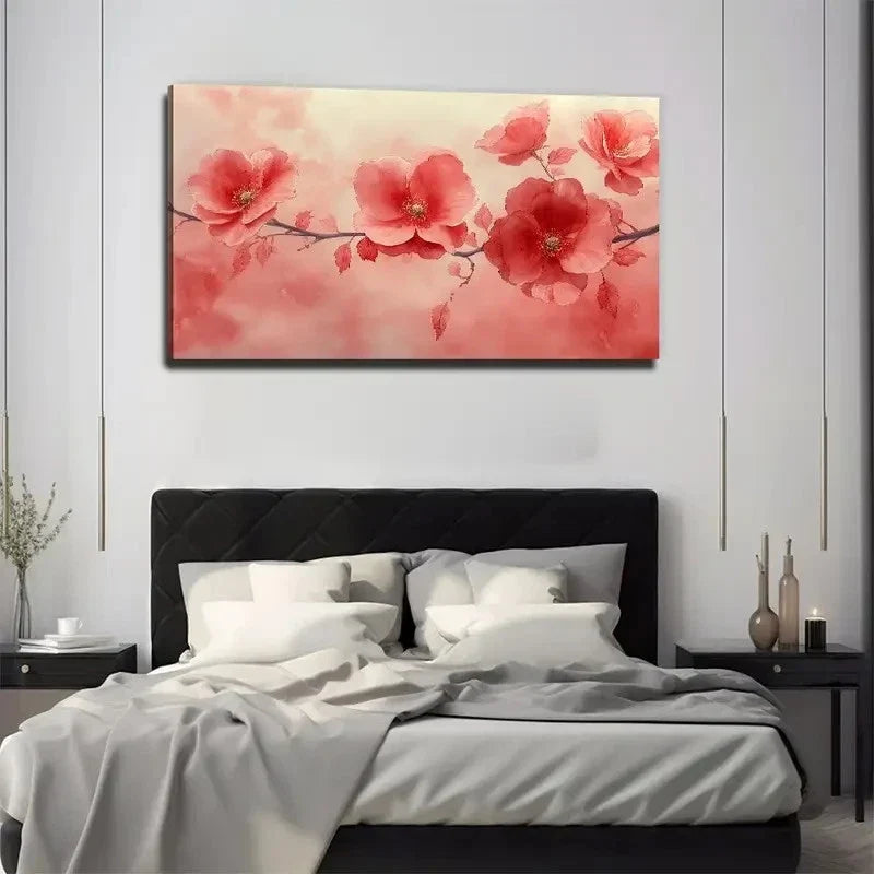 Vibrant Pink Flowers Wall Art Canvas Office Home Room Framed 80x45cm
