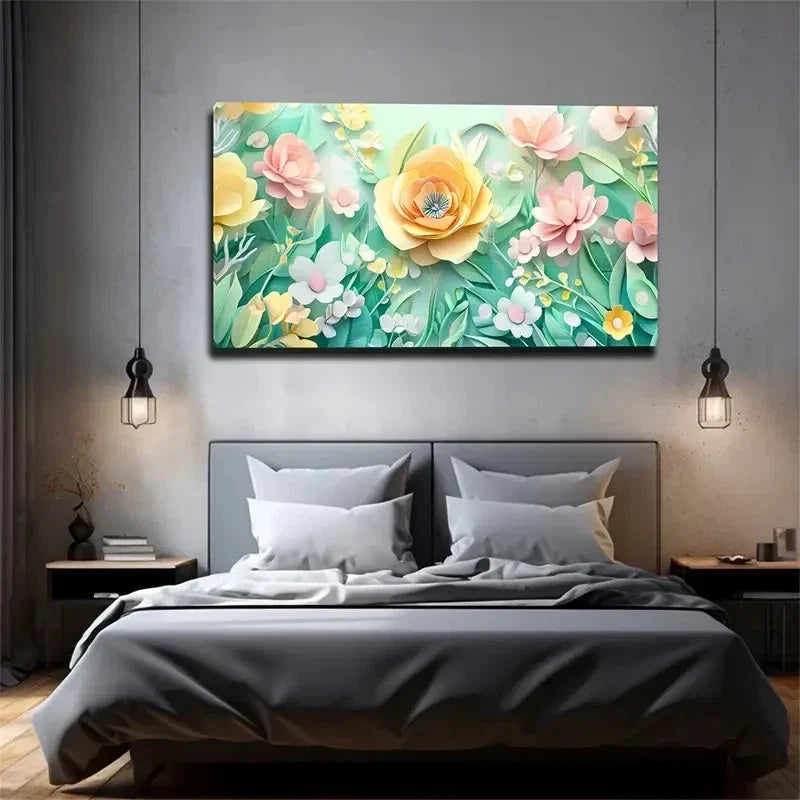 Light Green Leaf Background Wall Art Canvas Office Home Room Framed 120x60cm