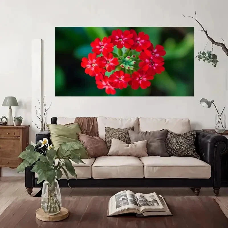 Vibrant Red Flowers Bloom Wall Art Canvas Office Home Room Framed 120x60cm