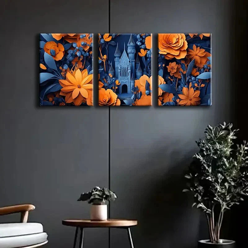 3pcs Luxurious Floral Colorful Pattern Perfect Wall Art Set Canvas Framed 40x60cm - High Quality Print 100% Australian Made Wall Canvas Ready to Hang