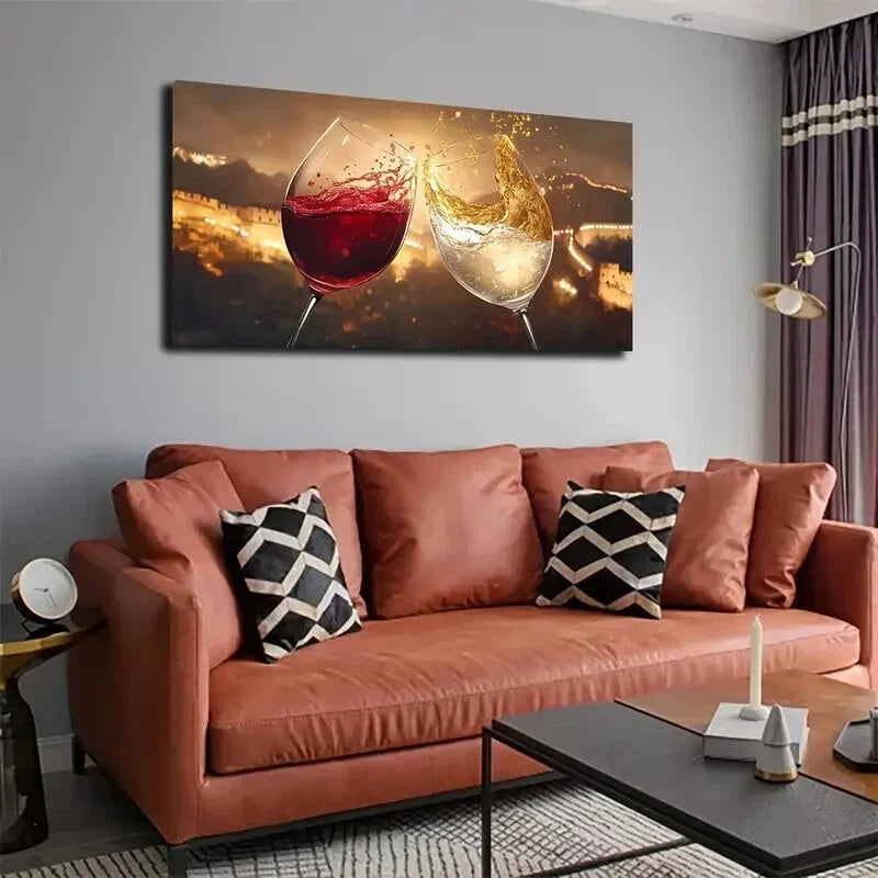 Elegant Clinking Glasses Hues Wall Art Canvas Office Home Room Framed 120x60cm