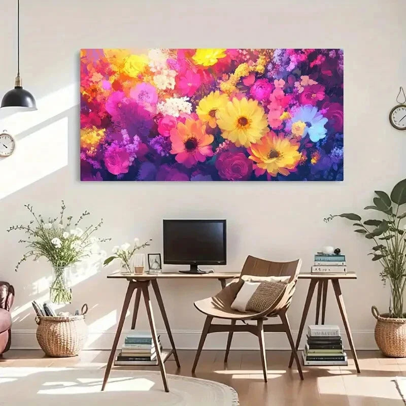Abstract Floral Flower Deco Wall Art Canvas Office Home Room Framed 80x45cm