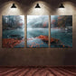 3pcs Beautiful Lake In The Center Autumn Forest Metal Print Ready to Hang Art