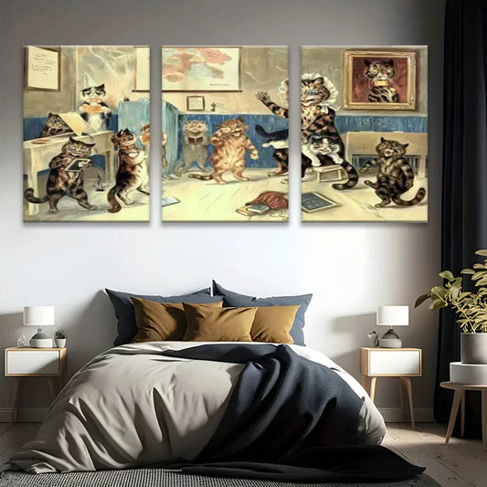 3pcs Naughty Kittens Playful Feline Metal Print Ready to Hang Art