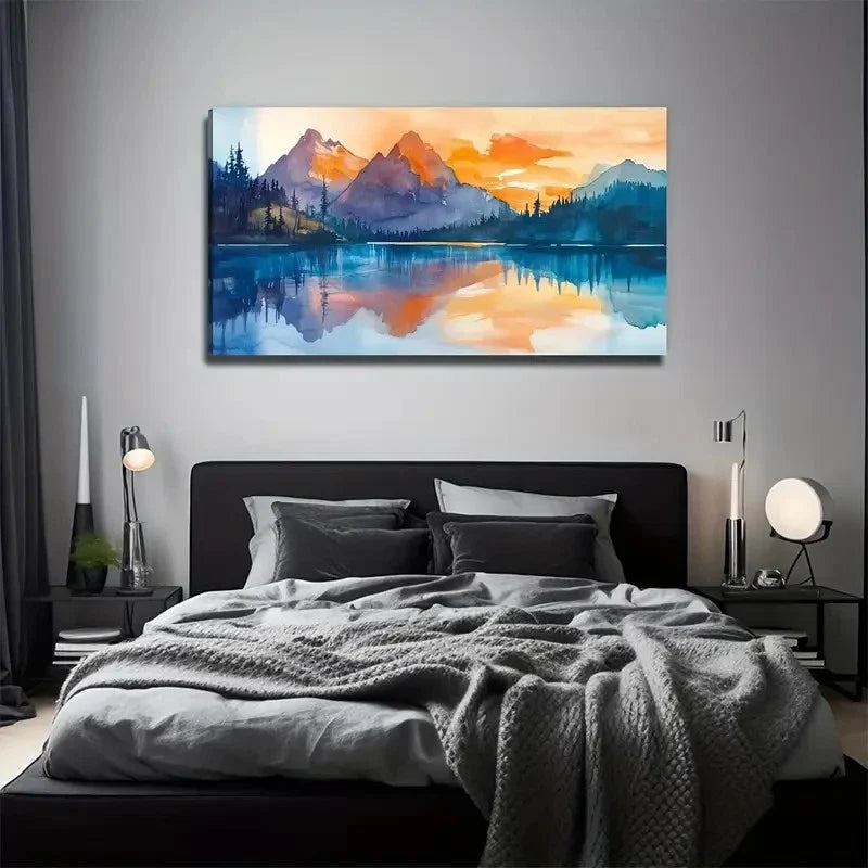 Lake View Landscape Nature Wall Art Canvas Office Home Room Framed 80x45cm