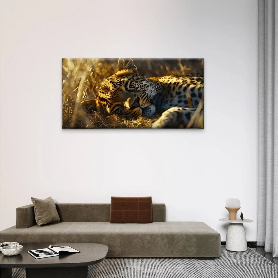 Leopard Grass Sunset Wall Art Canvas Office Home Room Framed 80x45cm