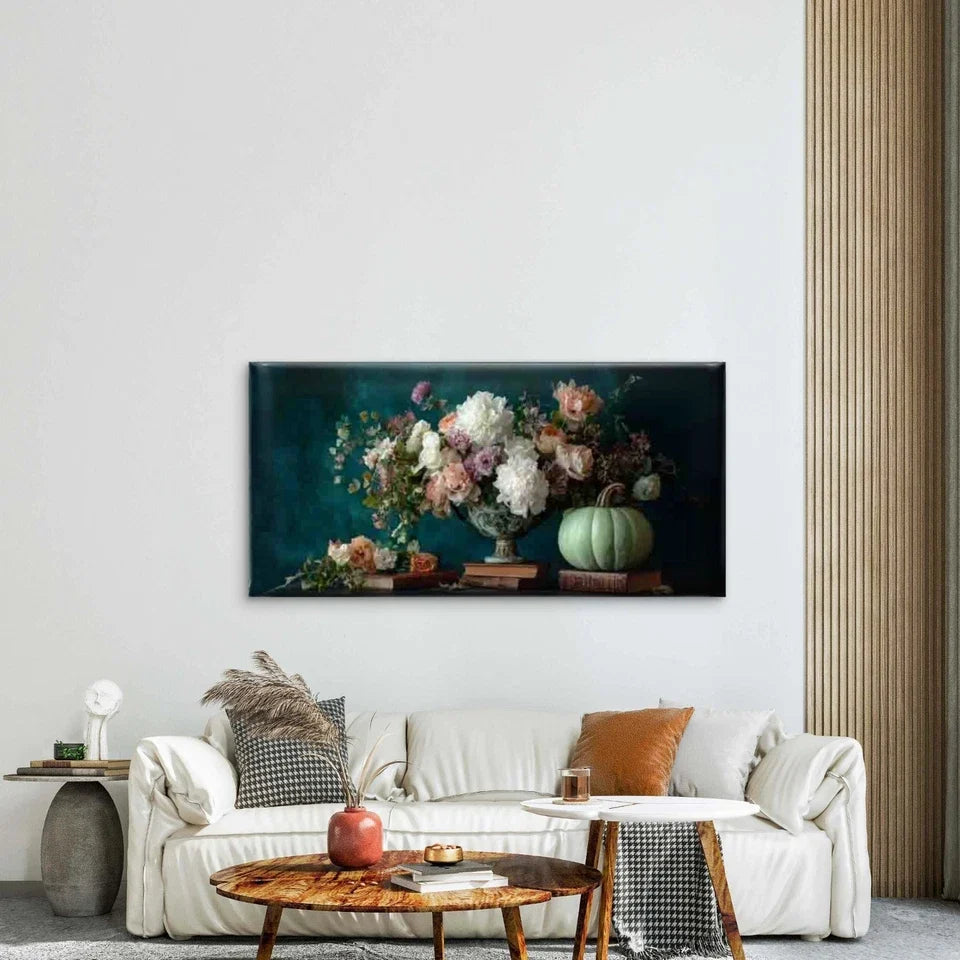 Teal & Golden Autumn Harvest Wall Art Canvas Office Home Room Framed 120x60cm