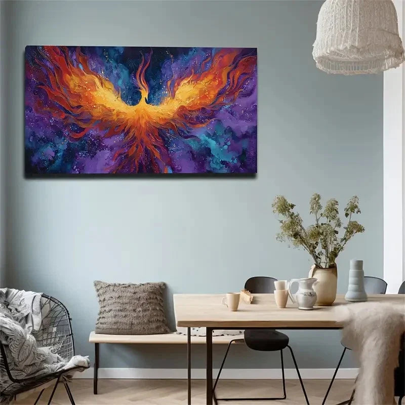 Phoenix In Nebula With Flames Wall Art Canvas Office Home Room Framed 120x60cm