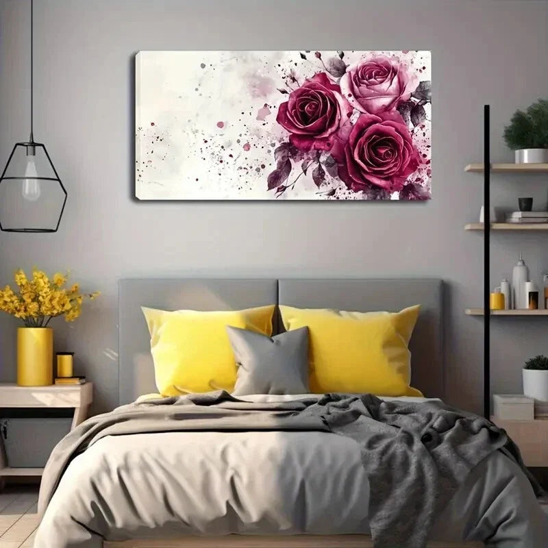 Modern Pink Roses Splash Wall Art Canvas Office Home Room Framed 120x60cm