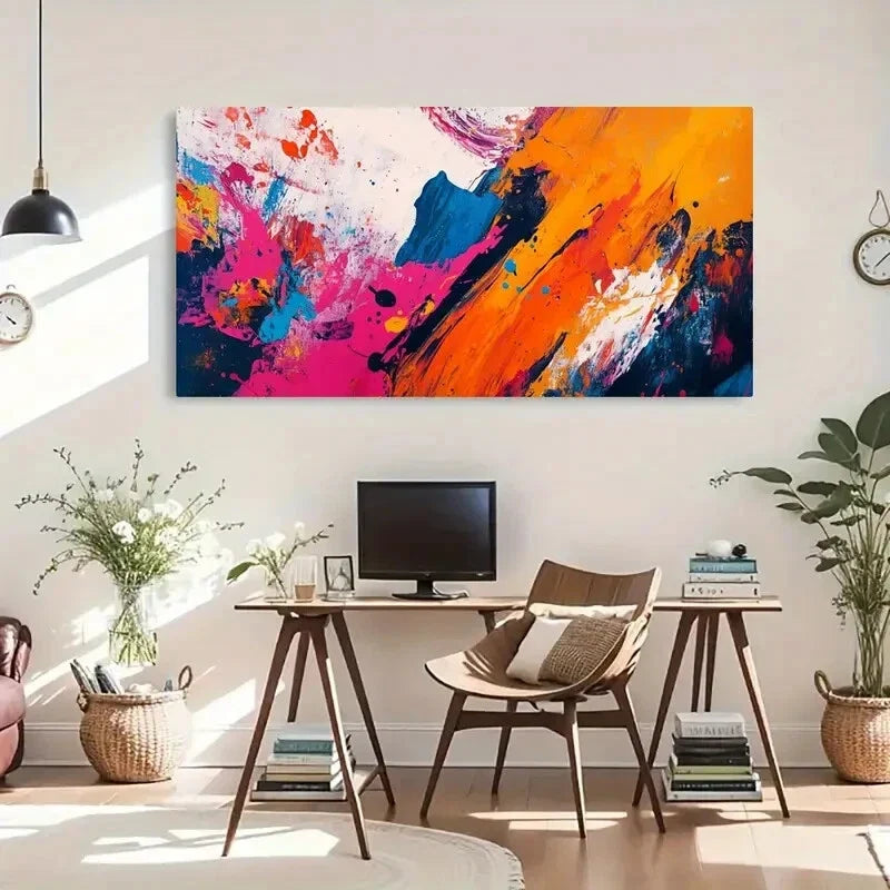 Modern Brushstroke Vibrant Wall Art Canvas Office Home Room Framed 120x60cm