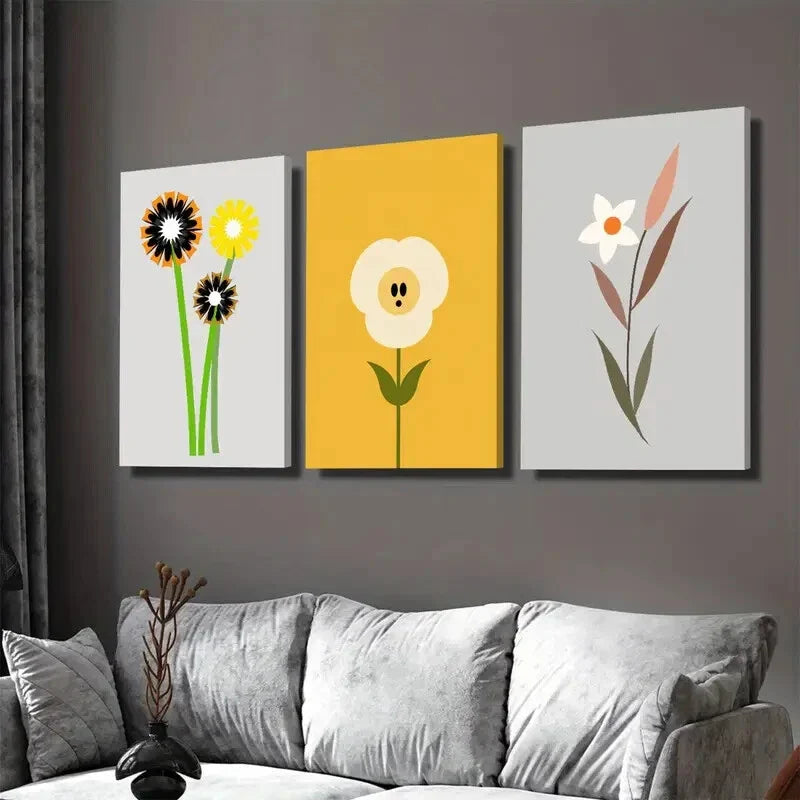 3pcs Modern Floral Abstract Flower Black Wall Art Set Canvas Framed 40x60cm - High Quality Print 100% Australian Made Wall Canvas Ready to Hang