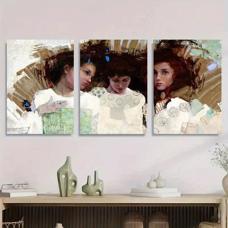 3pcs Abstract Portrait Female Faces Metal Print Ready to Hang Art