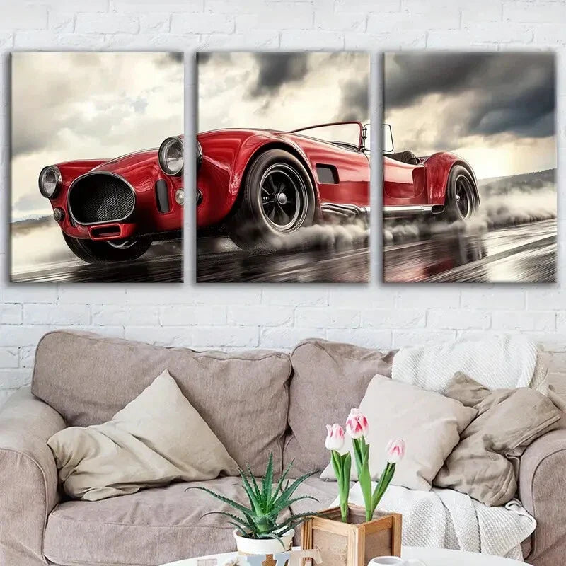 3pcs Fashion Red Cool Sports Cars Clouds Black Wall Art Set Canvas Framed 40x60cm - High Quality Print 100% Australian Made Wall Canvas Ready to Hang