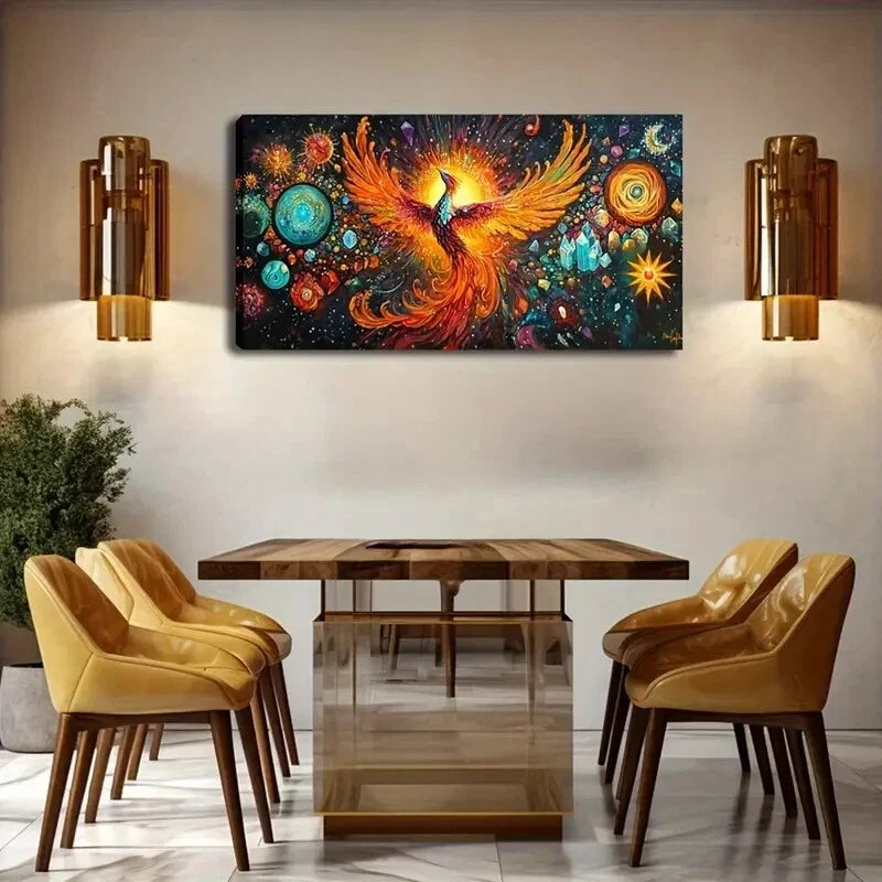Vibrant Watercolor Phoenix Wall Art Canvas Office Home Room Framed 80x45cm